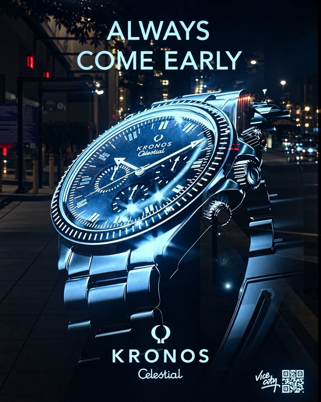 Kronos Celestial campaign poster: Always Come Early